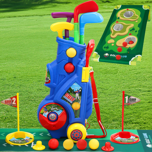 JoyStone Toddler Golf Set, Upgraded Kids Golf Cart with Golf Cornhole Board & Putting Mat, Indoor Outdoor Sports Golf Toys