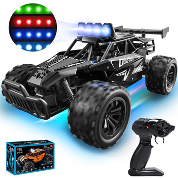 WonderStone 1:16 RC Cars, Alloy Remote Control Truck with LED Headlight and 2 Rechargeable Batteries, High Speed Adjustable 2.4 GHz Monster Trucks for Boys Kids Adult Gifts 3-12, Black