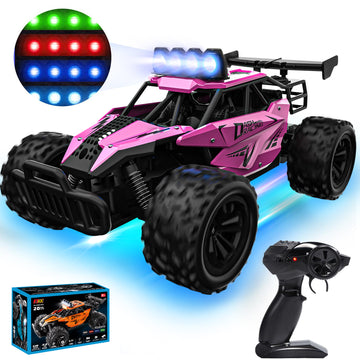 WonderStone 1:16 RC Cars, Alloy Remote Control Truck with LED Headlight and 2 Rechargeable Batteries, High Speed Adjustable 2.4 GHz Monster Trucks for Boys Kids Adult Gifts 3-12, Pink