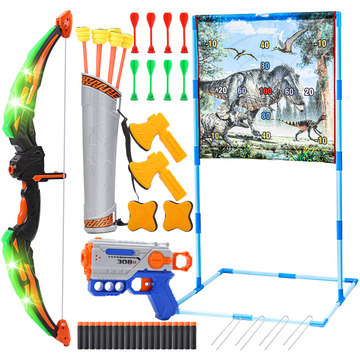 JoyStone 4-in-1 Bow and Arrow Set for Kids, LED Light Up Archery Set with Standing Target, Indoor Outdoor Sport Gifts for Boys Girls Ages 4-8