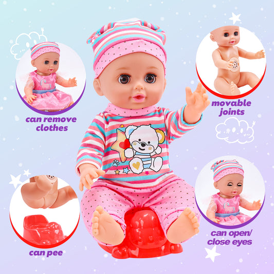 JoyStone 41Pcs Doll Care Toy Playset,  12" Soft Body Dolls for Girls with Crib, High Chair Feeding Accessories, Baby Toy Gift for Age 3+ Years Old Girls Boys