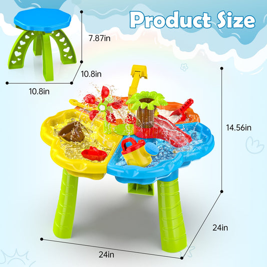 JoyStone 3 in 1 Kids Sand Water Table, 37PCS Sandbox Table Kids Activity Sensory Play Table Summer Outdoor Toys Gift for Toddler Boys Girls
