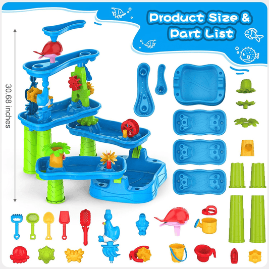 JoyStone Kids Water Table, 5-Tier Outdoor Sensory Play Table with Stools & Drainage Hole, 30.1" Tall, Summer Backyard Beach Toys for Kids Age 4-8
