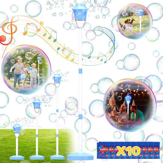 JoyStone Outdoor Bubble Machine for Kids with Lights & Music, Street Lamp Style Bubble Blower with 3 Adjustable Heights, Includes 10 Bubble Solution, Blue