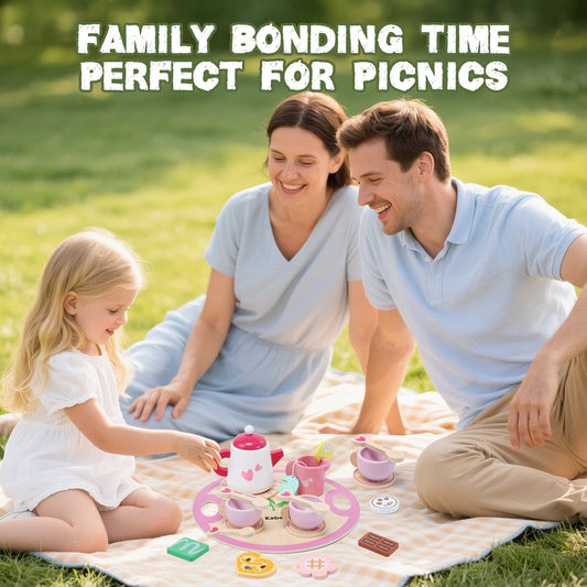 JoyStone Wooden Tea Party Set for Toddlers, Pretend Play Tea Set with Tray, Wooden Kitchen Toys Gift for Girls & Boys (18PCS)