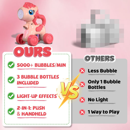 JoyStone Automatic Bubble Machine Toys for Toddlers, Push & Handheld Bubble Lawn Mower with Lights, Rechargeable Bubble Blower Toy for Kids Ages 3–6, Pink