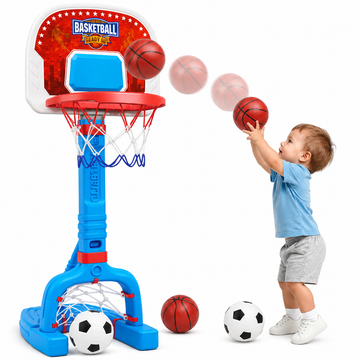 JoyStone 3 in 1 Basketball Hoop & Soccer Goal Set, Toddler Basketball Hoop Indoor Mini Adjustable Poolside Basketball Goals with 2 Basketballs, 2 Soccer Balls for Boys Girls Outdoor Toys