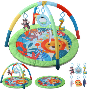 JoyStone Baby Gym Play Mat Activity Mat with 6 Detachable Toys, Round Tummy Time Play Mat for Newborns & Infants 0–12 Months