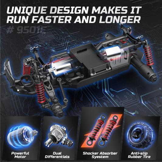 JoyStone High Speed RC Car, 1:16 Scale 30+MPH Remote Control Monster Truck All Terrain Off-Road Truck, 4WD Electric Vehicle Hobby Toy with 2 Batteries & 2 Shells, Gifts for Adult and Boys