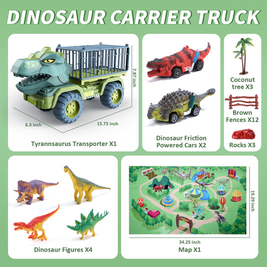 JoyStone Toy Truck, Dinosaur Transport Car Carrier Truck with Dinosaur Toys, Truck Car Carrier Toys Set with Dinosaurs, Dino Car Playset Toys for Kids Boys Girls