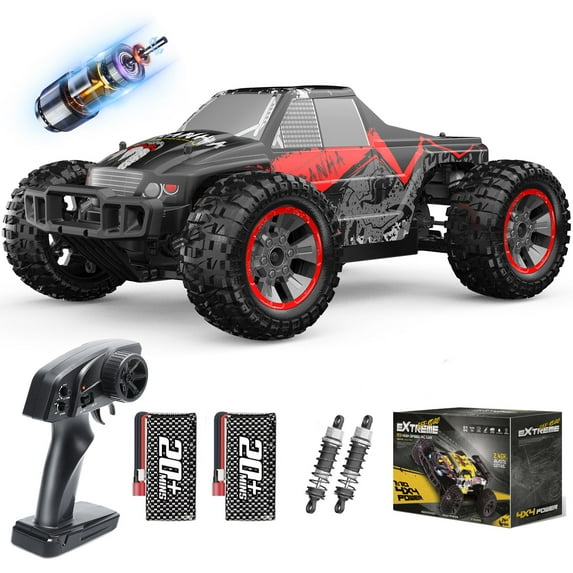 1:10 Scale High Speed RC Cars, 50+ KM/H Hobby Grade 4WD Off Road Monster Remote Control Truck for Adults Boys with 2 Batteries
