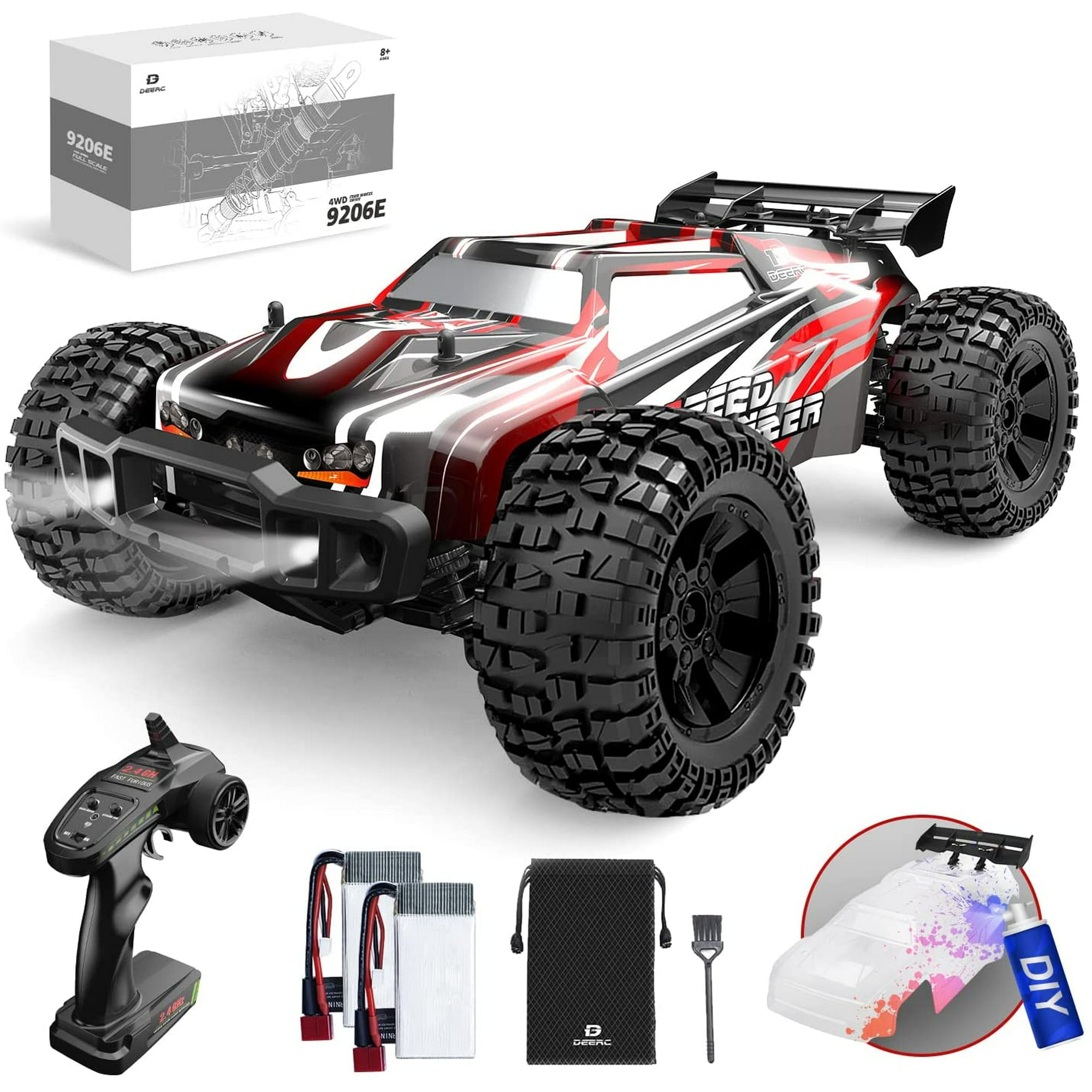 1:10 Scale High Speed RC Cars, 50+ KM/H Hobby Grade 4WD Off Road Monster Remote Control Truck for Adults Boys with Extra Shell & 2 Batteries, Red