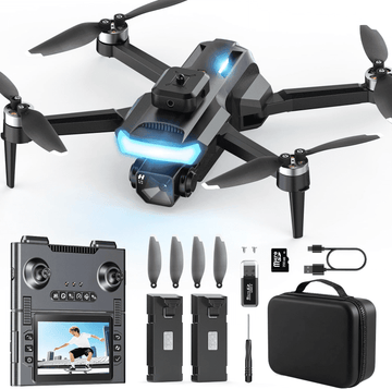 JoyStone Foldable Drone with 1080P Camera for Adults, RC Quadcopter with 4.3″ HD Screen Controller, Brushless Motor, Obstacle Avoidance, Optical Flow, 2 Batteries, Gift for Beginners