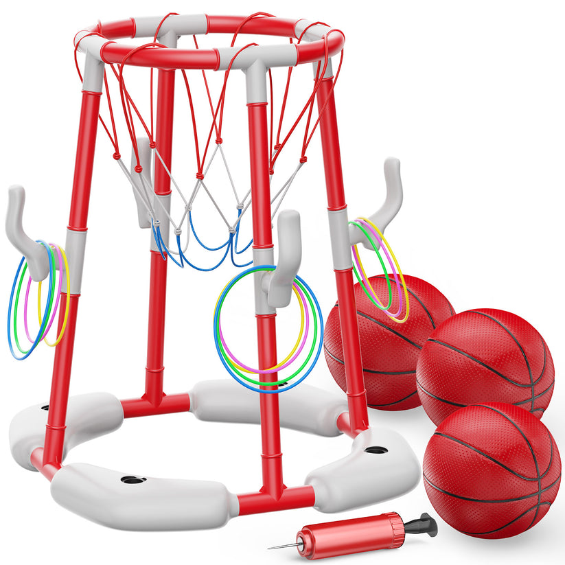 JoyStone 2-in-1 Floating Pool Basketball Hoops & Pool Ring Toss Game,