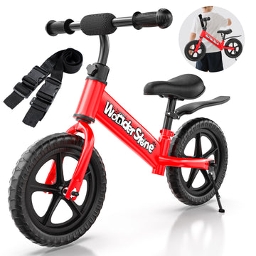 WonderStone 12" Toddler Balance Bike with Adjustable Seat & Handlebar, No-Pedal Kids Bicycle for Walking Balance Training, Christmas & Birthday Gifts for Boys and Girls Ages 1–3, Red