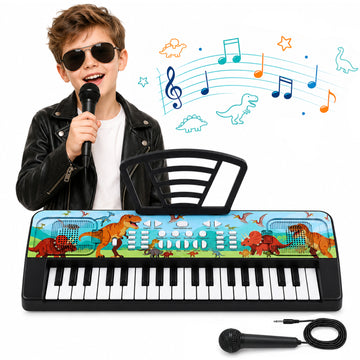 JoyStone 37 Keys Kids Piano Keyboard with Microphone & Music Stand, Music Learning Electronic Piano Toy, Birthday Gift for Boys Girls Aged 3+, Black