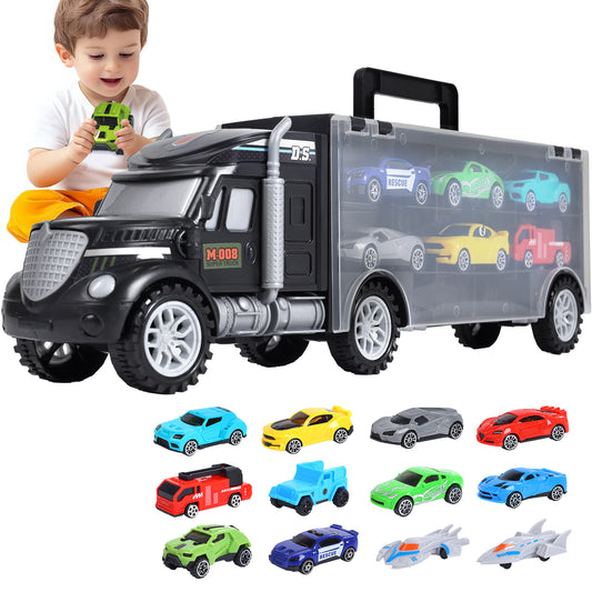 Carrier Truck Toys for ages 2-7, Portable & Double Side Storage Toy with 12 Race Cars, Birthday Gifts for kids