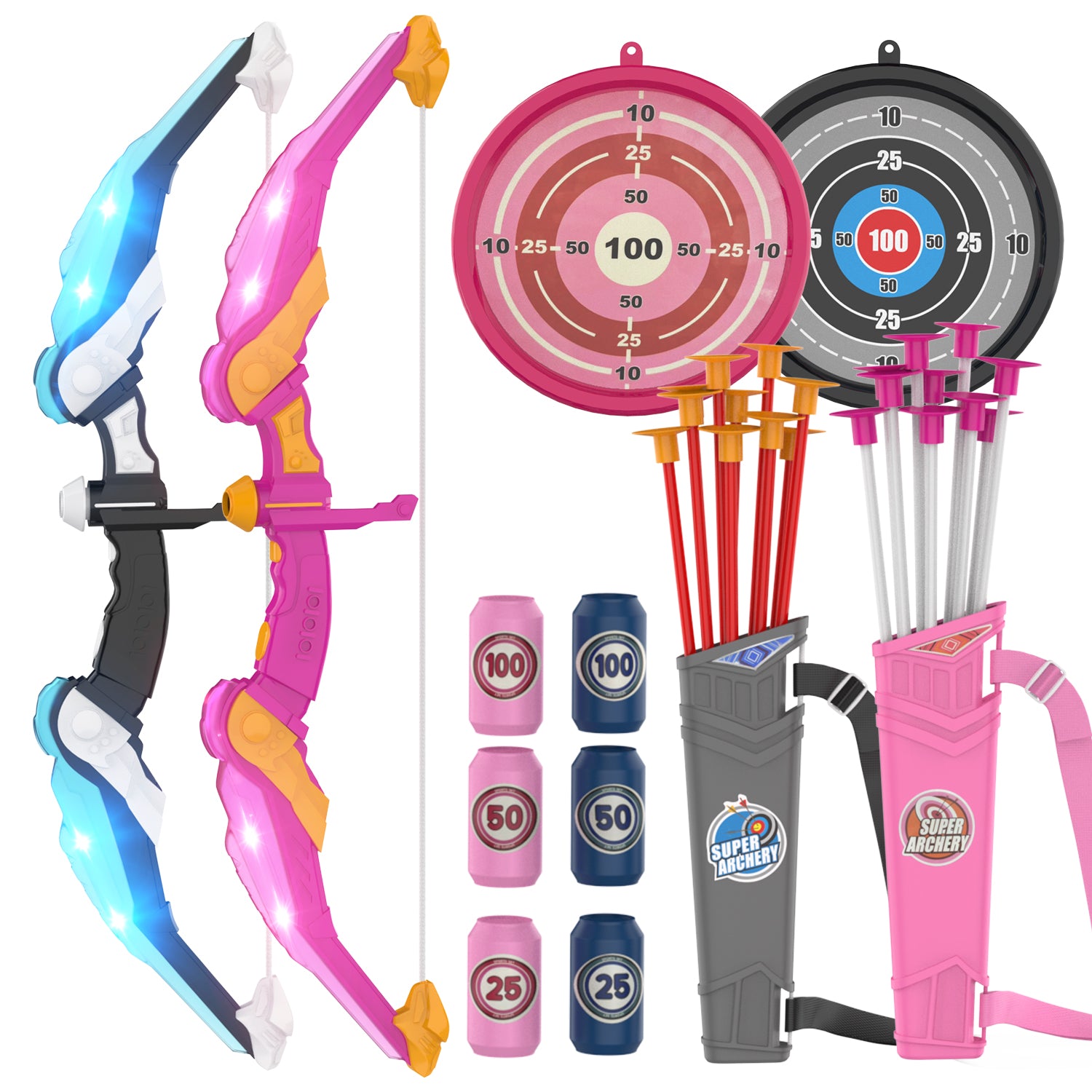 2-Pack Bow and Arrow for Kids, LED Light-Up Archery Set with 20 Suction Cup Arrows, Target & Quiver, Outdoor Yard Games Toys for Ages 4-13 3.9 stars out of 38 reviews (3.9)| 38 ratings