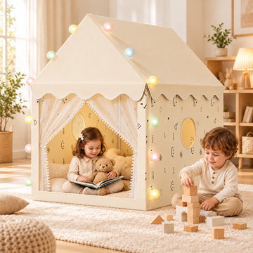 Wonderstone Kids Play Tent for Girls & Boys, Indoor Playhouse with Breathable Mesh Windows, Large Tent Easy Assembly, 47.2 x 39.4 x 49.2 in (Beige）