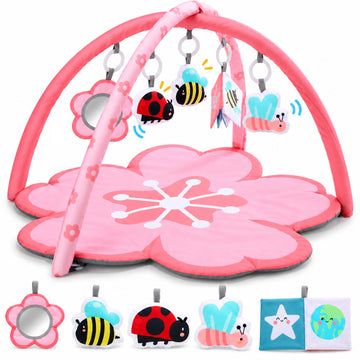 Wonderstone Baby Play Gym, Activity Playmat with Removable Hanging Toys, Tummy Time Play Gym for Newborn Gift 0-12 Months (Pink Flower)