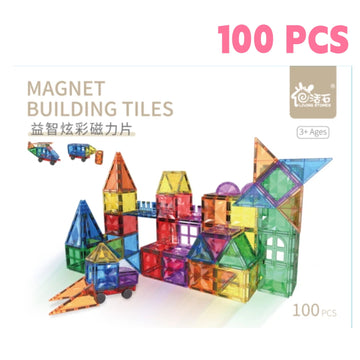 WonderStone 100 PCS Magnetic Building Tiles with 2 Cars, Educational Building Blocks for Boys & Girls, Sensory Construction Toys, Creativity Beyond Imagination, Inspirational, Educationa