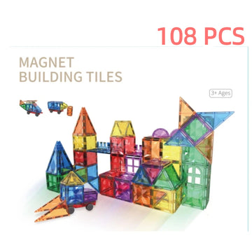 WonderStone 100 PCS Magnetic Building Tiles with 2 Cars, Educational Building Blocks for Boys & Girls, Sensory Construction Toys, Creativity Beyond Imagination, Inspirational, Educationa