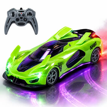 WeFone RC Car for Kids, 2.4GHz Remote Control Stunt Racing Car Toy with 4 Adjustable Wings, Spray Mist, LED Lights, Music, Dual Speeds, Auto Demo & Parking, Gift for Boys Girls