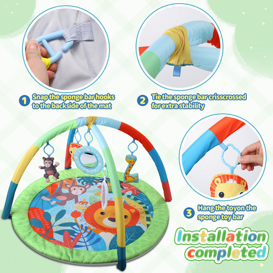 JoyStone Baby Gym Play Mat Activity Mat with 6 Detachable Toys, Round Tummy Time Play Mat for Newborns & Infants 0–12 Months
