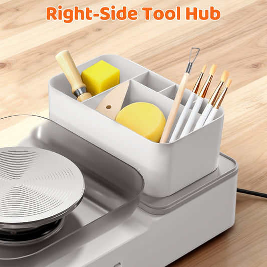 WonderStone Pottery Wheel with Foot Pedal Device, Electric Pottery Machine with 6.7'' Turntable Two-Way Rotation/2 Batteries, Complete Pottery Tools Set for kids and Adult (White)