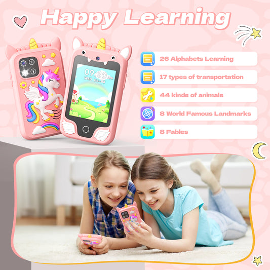 JoyStone Kids Toy Phone, 2.8" Touchscreen Play Phone with Dual Cameras, Music, Games, Learning Functions, Includes 8GB Card, Gift for Girls Ages 3-10, Purple