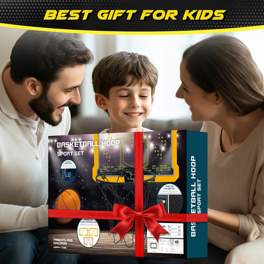 Indoor Mini Basketball Hoop for Kids with LED & Electronic Scoreboard, over The Door Basketball Hoop Toy with Foldable Rim, Birthday Gift for 5-13 Year Old Boys, Green