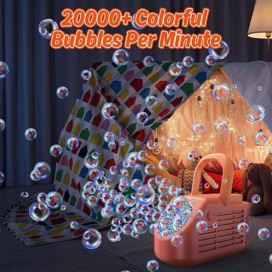 JoyStone 42 Hole Automatic Bubble Machine, High-Output Bubble Maker, 20000+ Bubbles/Minute, Portable Handle, Perfect for Outdoor Parties, Gifts for 3+ Ages, Orange