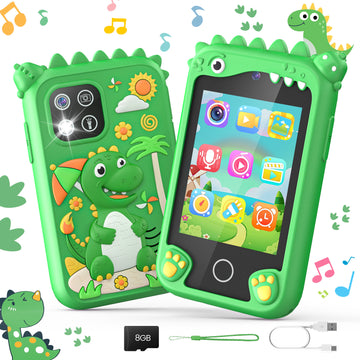 JoyStone Kids Dinosaur Smart Phone, 2.8" Touchscreen Toddler Learning Play Toy Phone with Dual Camera, Game, Music Player, Learning Toy Christmas Birthday Gifts for 3-9 Year Old Kids, Green