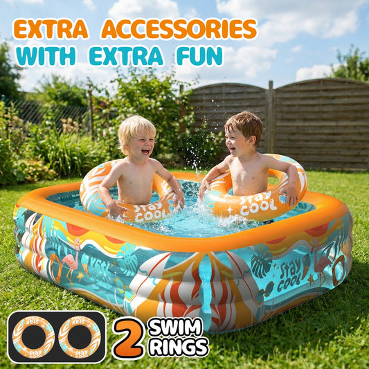 JoyStone Inflatable Pool for Kids and Adults, 120" x 72" x 22" Thickened Family Swimming Pool Paddling Pool with 2 Pool Floats, Summer Water Toy for Backyard, Garden
