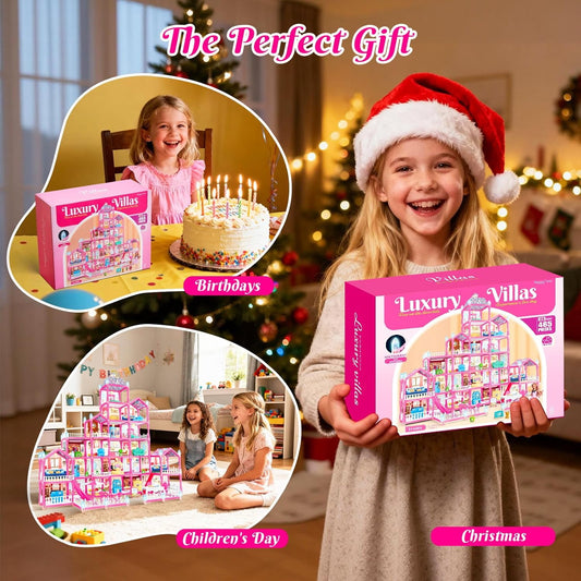 JoyStone Large Doll House for Girls, 22 Rooms DIY Playset with Furniture, Dolls, Warm String Lights and Slide, Creative Pretend Play Castle Toy Birthday Gift for Kids Ages 3+