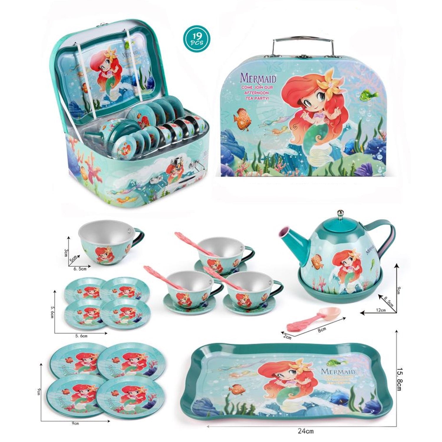 JoyStone 19PCS Kids Tea Party Set Includes Kettle, Princess Tea Time Toys Playset Kitchen Pretend Play Toy for 3-10 Years Old, Green