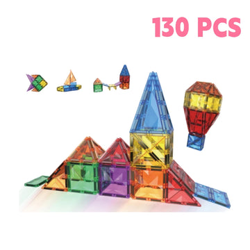 WonderStone 130 PCS Magnetic Building Tiles with 2 Cars, Educational Building Blocks for Boys & Girls, Sensory Construction Toys, Creativity Beyond Imagination, Inspirational, Educationa