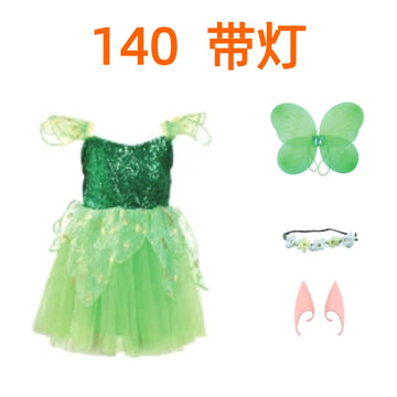 WonderStone Light-Up Fairy Costume for Girls, Green Princess Dress-Up Set with Deluxe Accessories, Fancy Outfit for Birthday Parties, Kids & Toddlers Ages 5-6