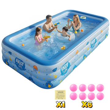 WonderStone Inflatable Swimming Pool, 113'' x 63'' x 20'' Large 3-Layer Thickened PVC Blow Up Pool with 8 Ocean Balls, Durable Family Pool for Adults & Kids, Backyard Garden Summer Water Fun