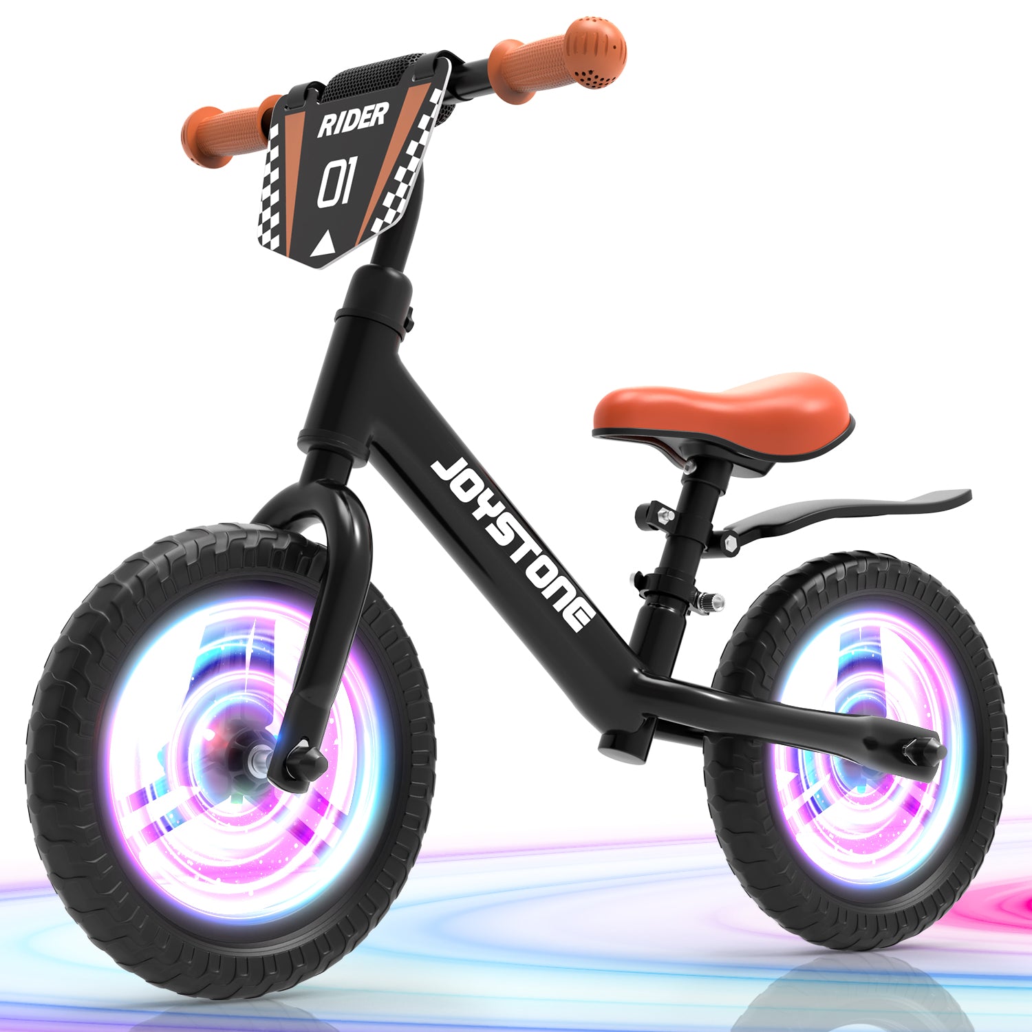 JoyStone Colorful Lighting 12 Inch Toddler Balance Bike Toys for 1-3 Years Old Boys Girls, Kids Training Balance Bike with Adjustable Handlebar and Seat, No Pedals Bike Gift for Kids, Black