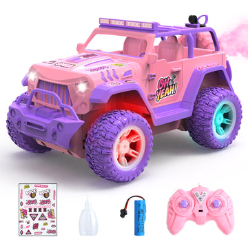 JoyStone Pink RC Cars for Girls, 1:18 Scale Jeep Remote Control Car, 30 Min Playtime 2.4Ghz LED Light Off-Road Pink Monster RC Trucks