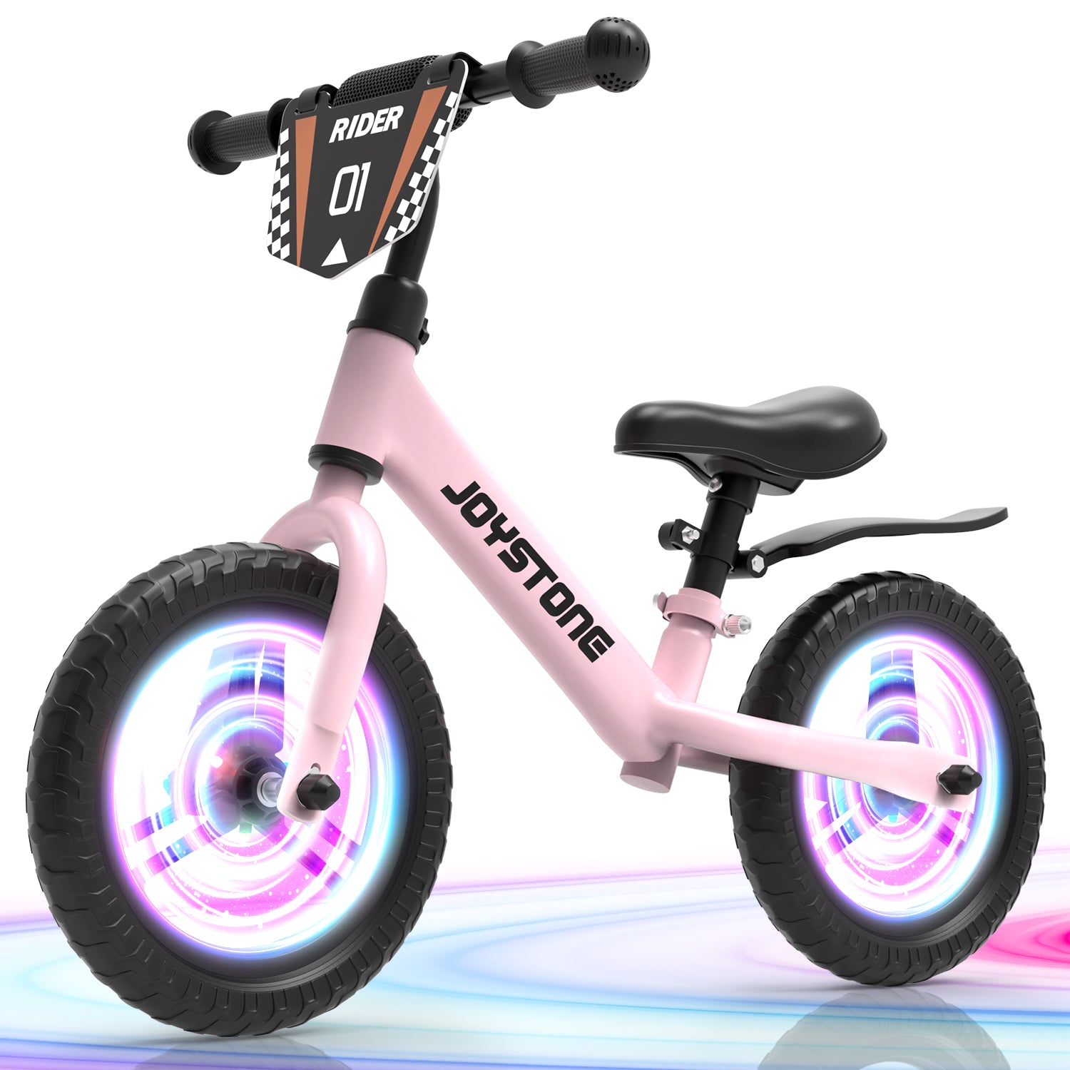 JoyStone Colorful Lighting 12 Inch Toddler Balance Bike Toys for 1-3 Years Old Boys Girls, Kids Training Balance Bike with Adjustable Handlebar and Seat, No Pedals Bike Gift for Kids, Pink