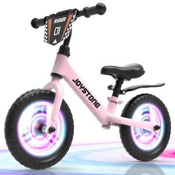 JoyStone Colorful Lighting 12 Inch Toddler Balance Bike Toys for 1-3 Years Old Boys Girls, Kids Training Balance Bike with Adjustable Handlebar and Seat, No Pedals Bike Gift for Kids, Pink