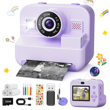 JoyStone Kids Camera Instant Print with Printing Paper and 32G TF Card, Selfie Camera with Color Pens, Cute Photo Album and Stickers, Suitable for DIY, Gift for Girls and Boys Aged 3-12, Pink