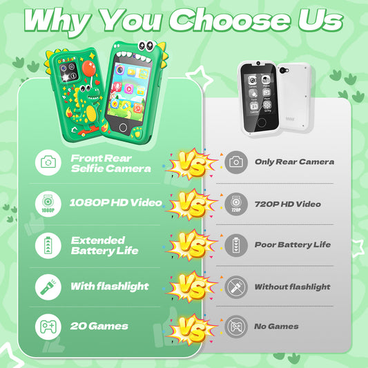JoyStone Kids Smart Phone, 2.8" Touchscreen Toddler Learning Play Toy Phone with Dual Camera, Game, Music Player, Learning Toy Christmas Birthday Gifts for 3-9 Year Old Girls, Green