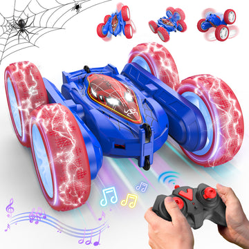JoyStone Remote Control Car, Double-Sided Driving RC Stunt Cars, Upgraded Strip Lights and Headlights Car Toys, 360¡ã Spin 4WD Off-Road Car with Spary for Boys Girls
