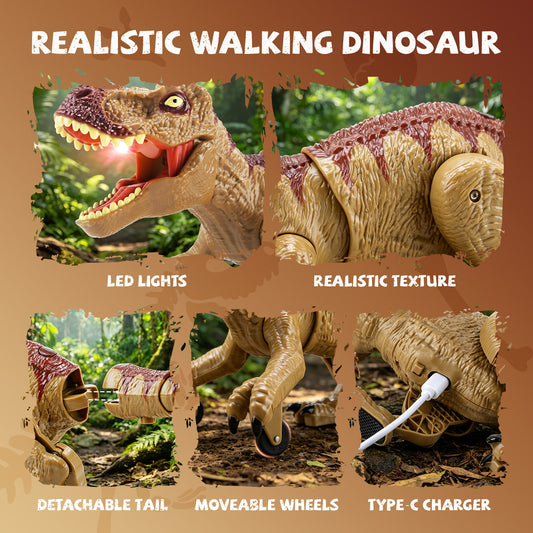 JoyStone Remote Control Walking Dinosaur for Kids, 2.4GHz RC T-Rex Toy with Mist Spray, LED Lights and Roaring Sounds, Rechargeable Interactive RC Dinosaur Toy, Gift for Boys and Girls