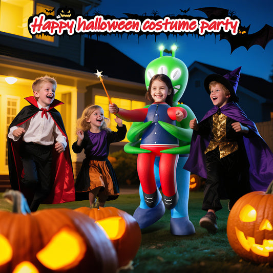 WonderStone 67'' Alien Inflatable Costume with LED Lights, Halloween Blow-Up Costume, Abducted by Aliens Outfit for Cosplay Party, Suitable for Kids Ages 6–14
