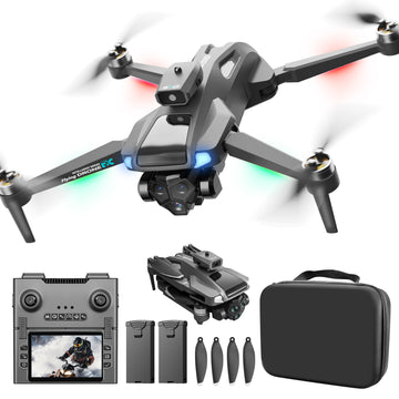 JoyStone FPV Drone with 1080P HD Camera for Beginner, Foldable RC Quadcopter with 4.3" HD LCD RC Screen, SD Card, 5G WiFi, Brushless Motor, Optical Flow, 2 Batteries, Grey