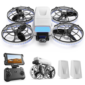 Drone with 4.3" Screen on Remote, Wefone XJ2 Foldable 4K Camera Drone, Optical Flow, Brushless Motor, Under 249g, 2 Batteries, Gray